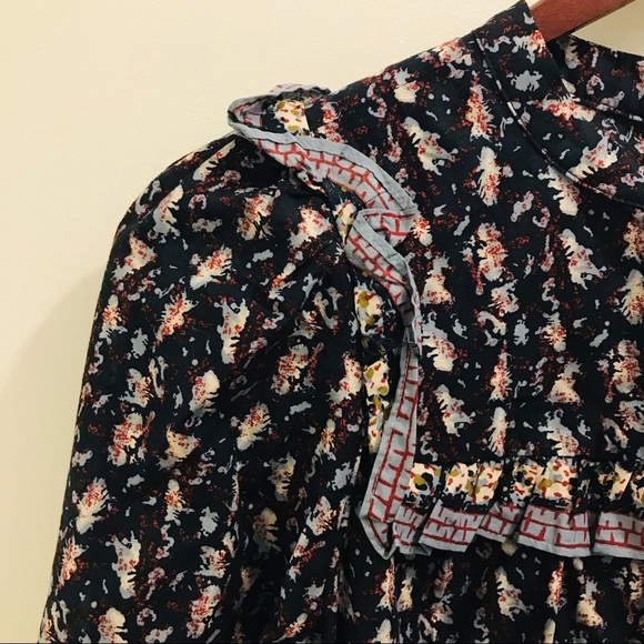 NWT Joie Prairie Peasant Blouse Small Blue Ruffles cotton long sleeves top - Picture 4 of 10